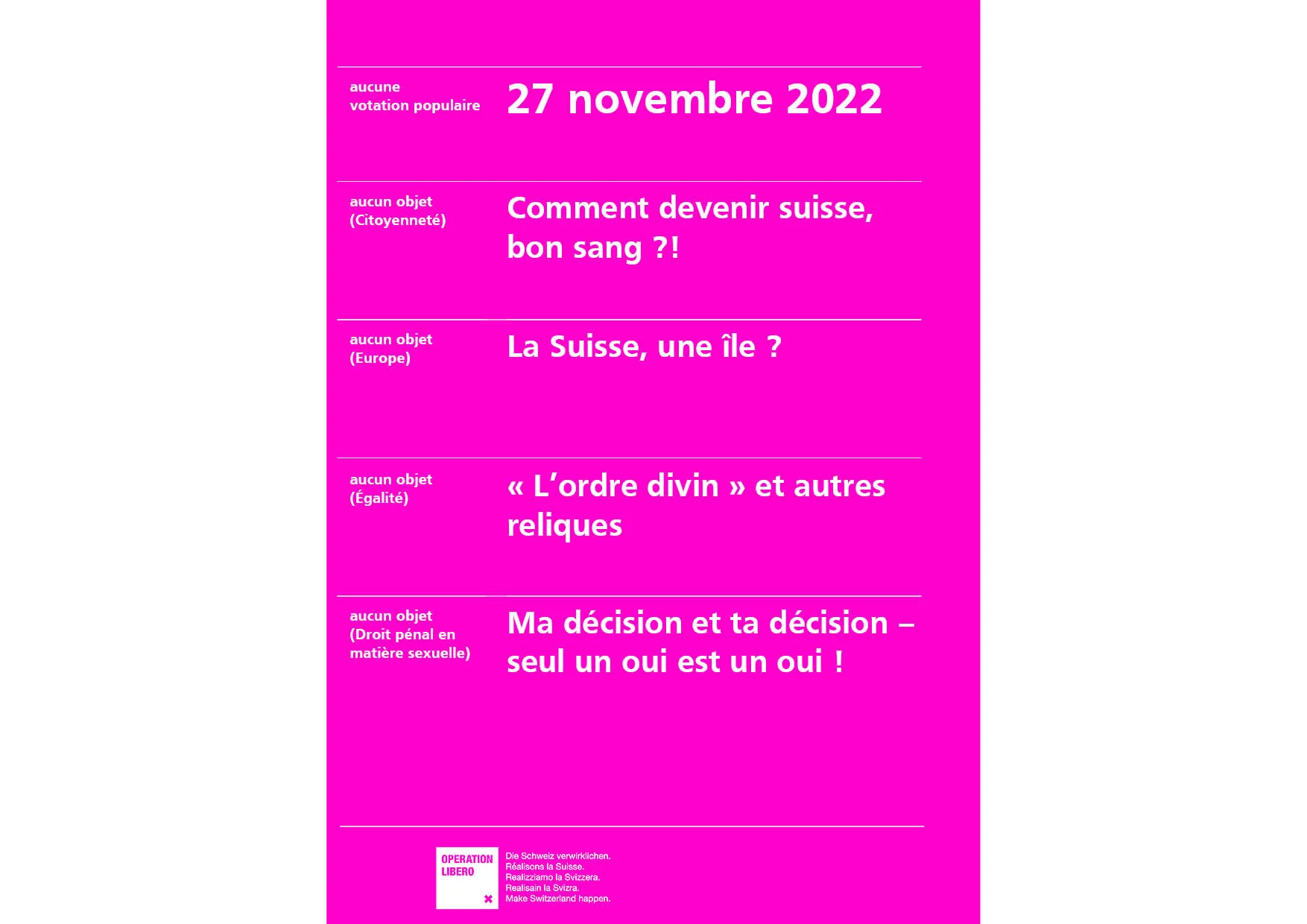 La brochure explicative (rose) d’Opération Libero