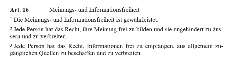 artikel 16 bundesverfassung meinungs und informationsfreiheit