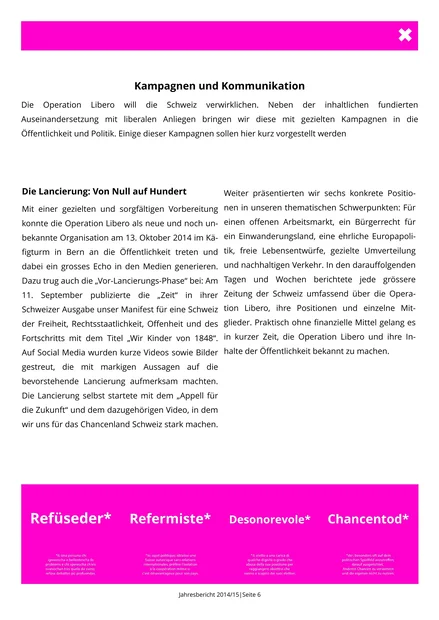 Jahresbericht 2014/2015 Operation Libero