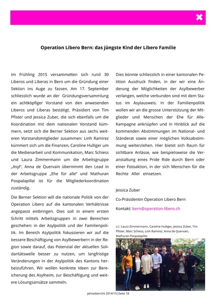 Jahresbericht 2014/2015 Operation Libero